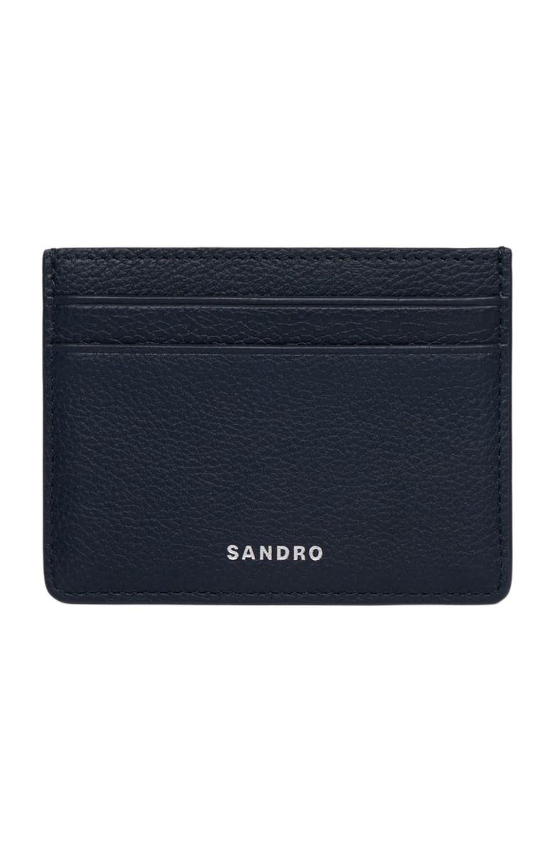 SANDRO Grained leather card holder, Main, color, Navy Blue