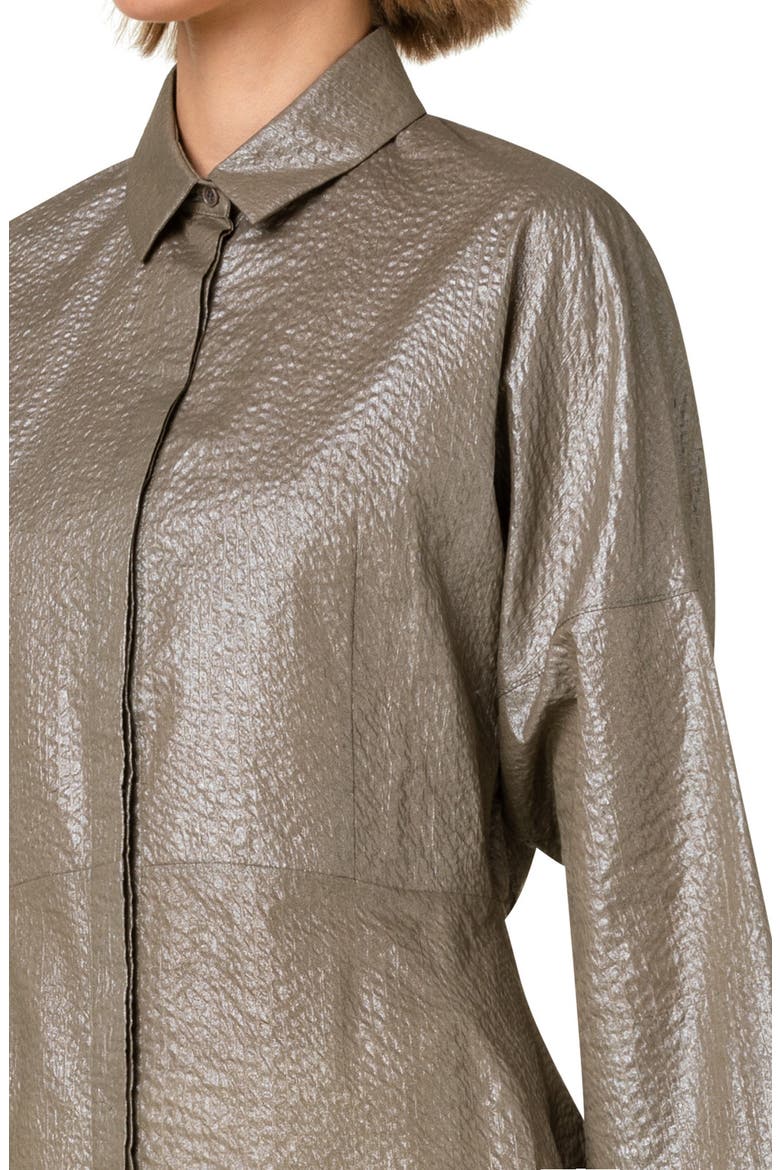 Metallic Coated Cotton Seersucker Blouse, Alternate, color, 158 KHAKI