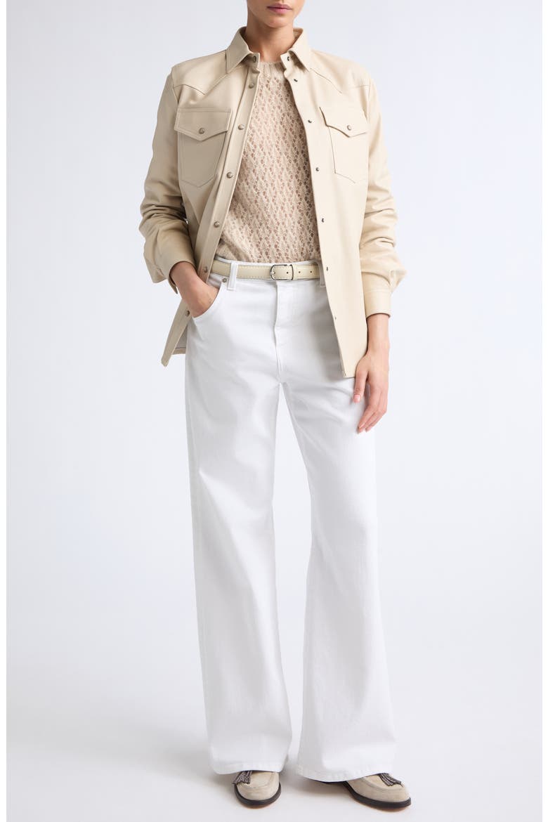 Lambskin Leather Snap Front Shirt, Alternate, color, 150 CREAM