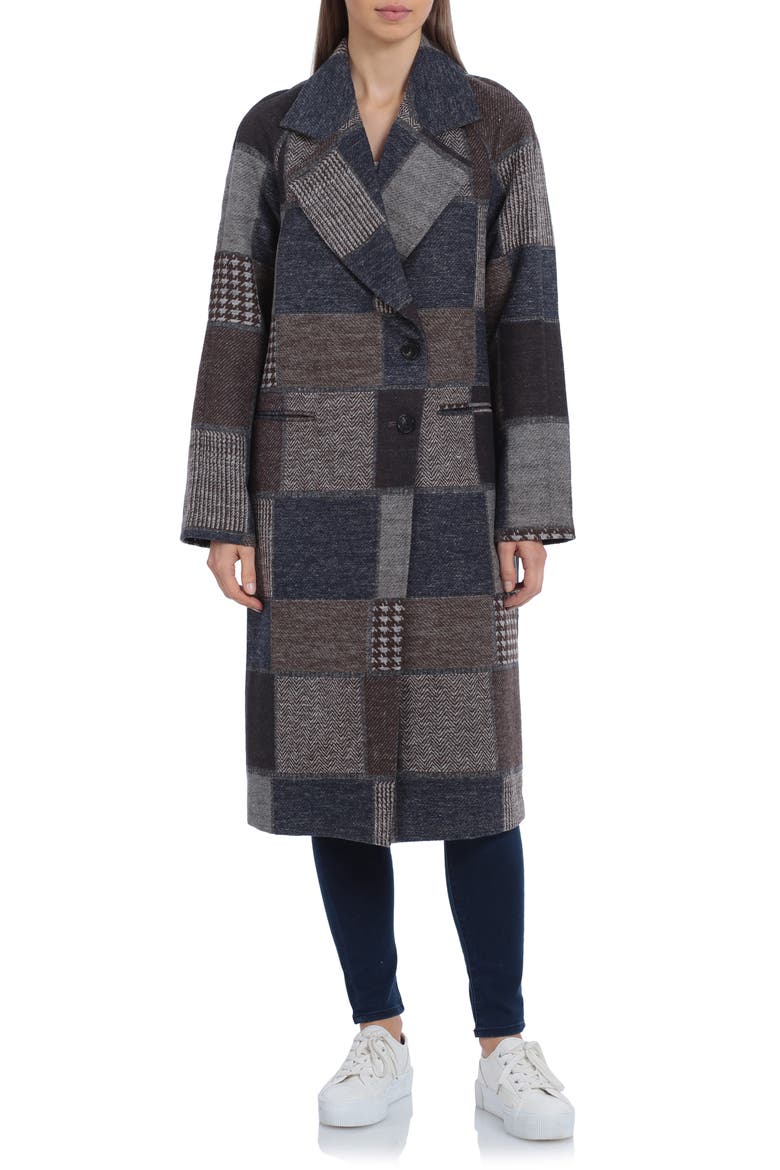 Walker Patchwork Longline Coat, Alternate, color, BROWN PLAID