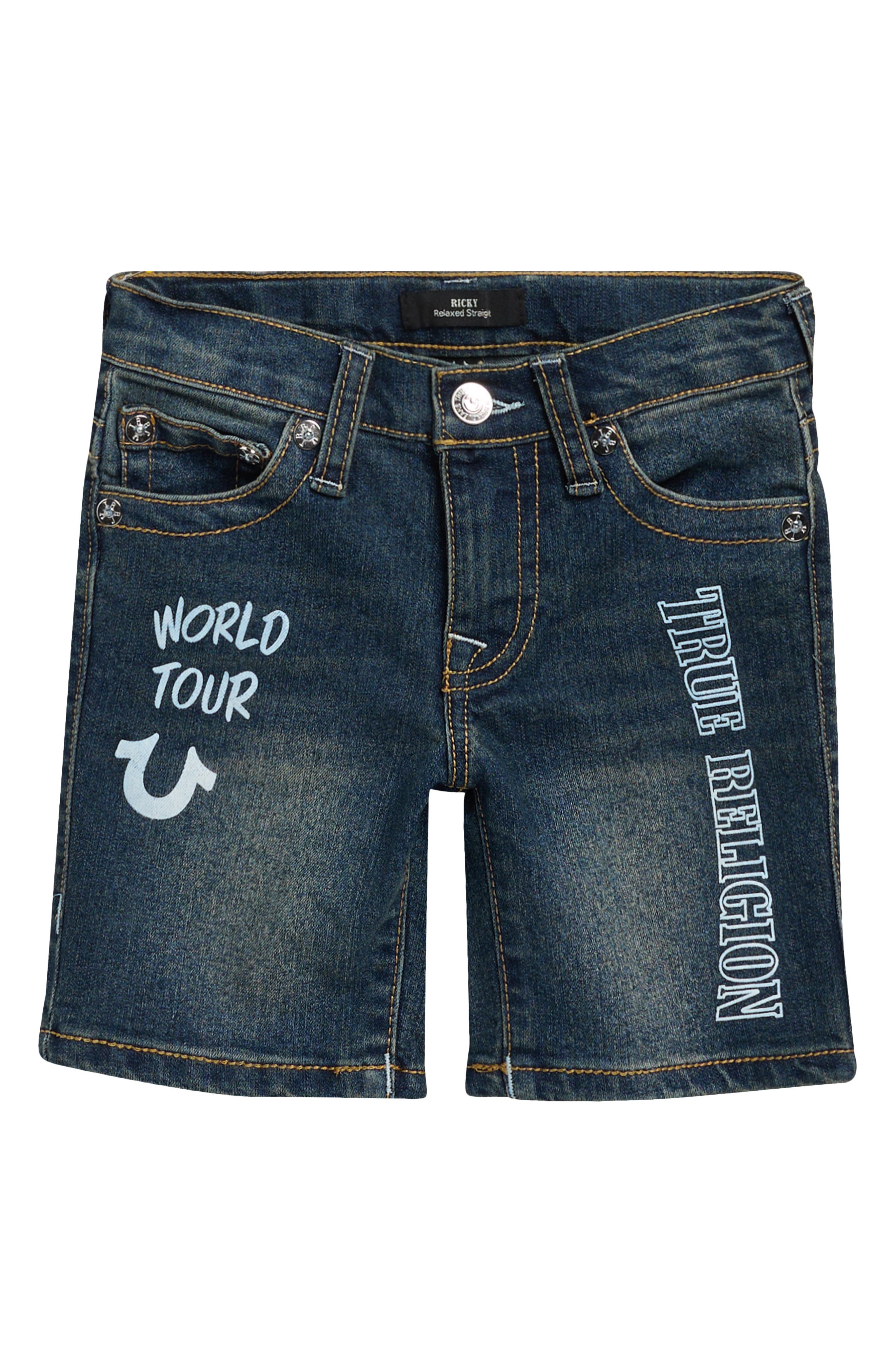 True Religion Kids' Logo Graphic Denim Shorts