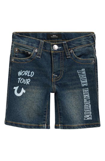 True Religion Kids' Logo Graphic Denim Shorts In Blue