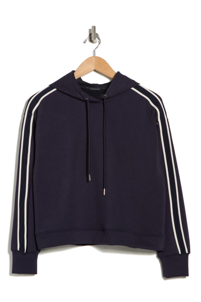 Braid Trim Scuba Knit Hoodie, Alternate, color, DEEP NAVY