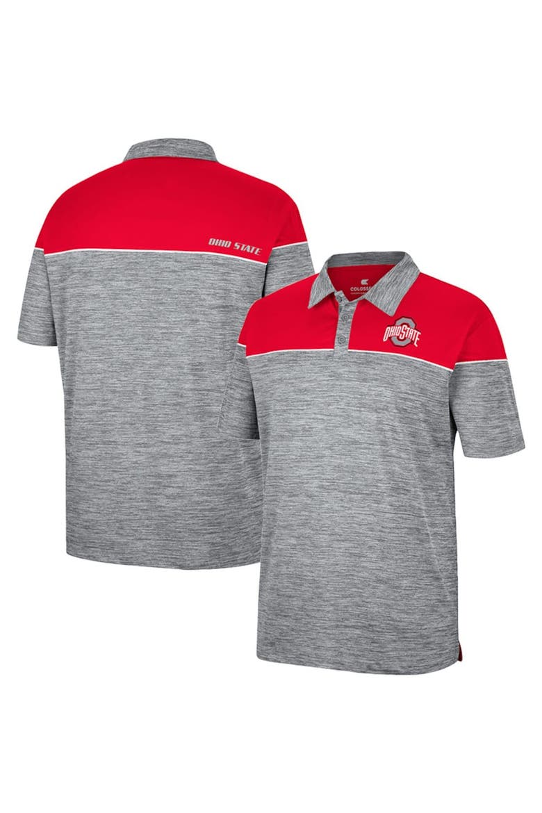 Men's Colosseum Heathered Gray/Scarlet Ohio State Buckeyes Birdie Polo, Main, color, Heather Gray