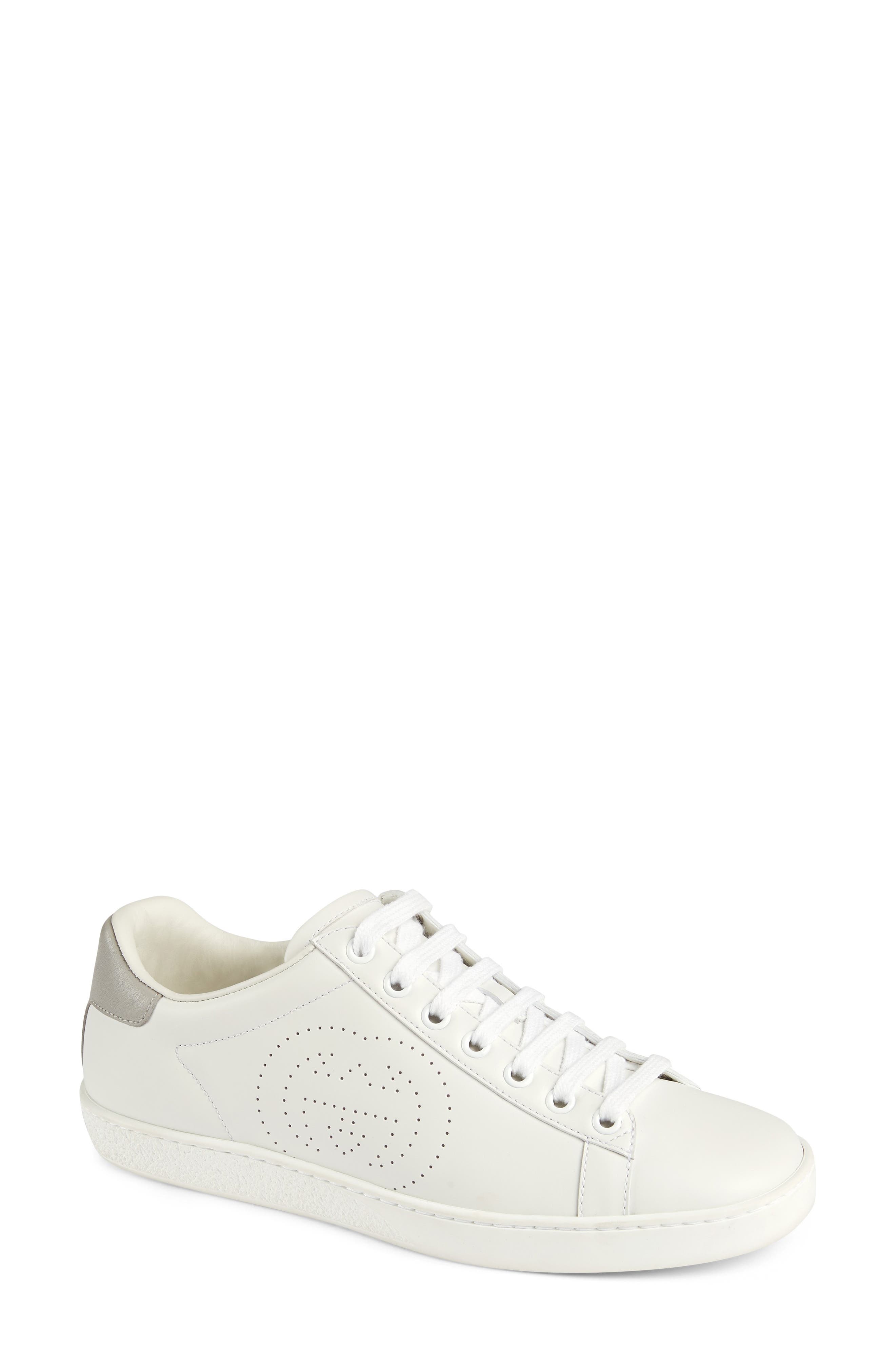 Gucci New Ace Perforated Logo Sneaker, Main, color, 