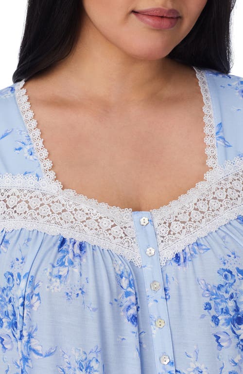 Shop Eileen West Floral Cap Sleeve Jersey Nightgown In Blue Print