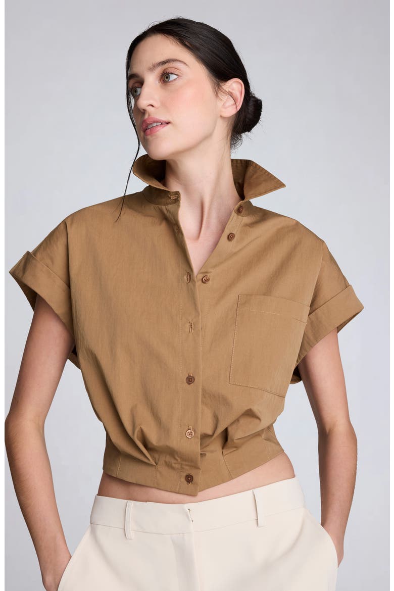 Cap Sleeve Crop Button-Up Shirt, Alternate, color, MESQUITE