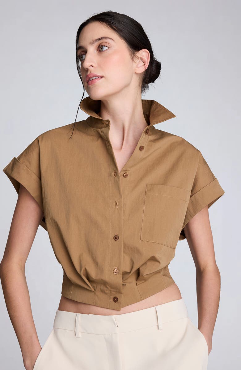 Kenneth Cole Cap Sleeve Crop Button-Up Shirt, Alternate, color, Mesquite