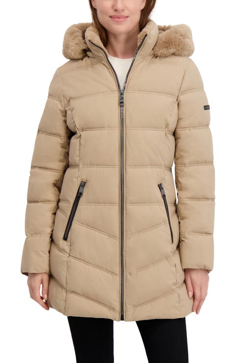 Soft Tech Puffer Jacket with Removable Faux Fur Trim Hood