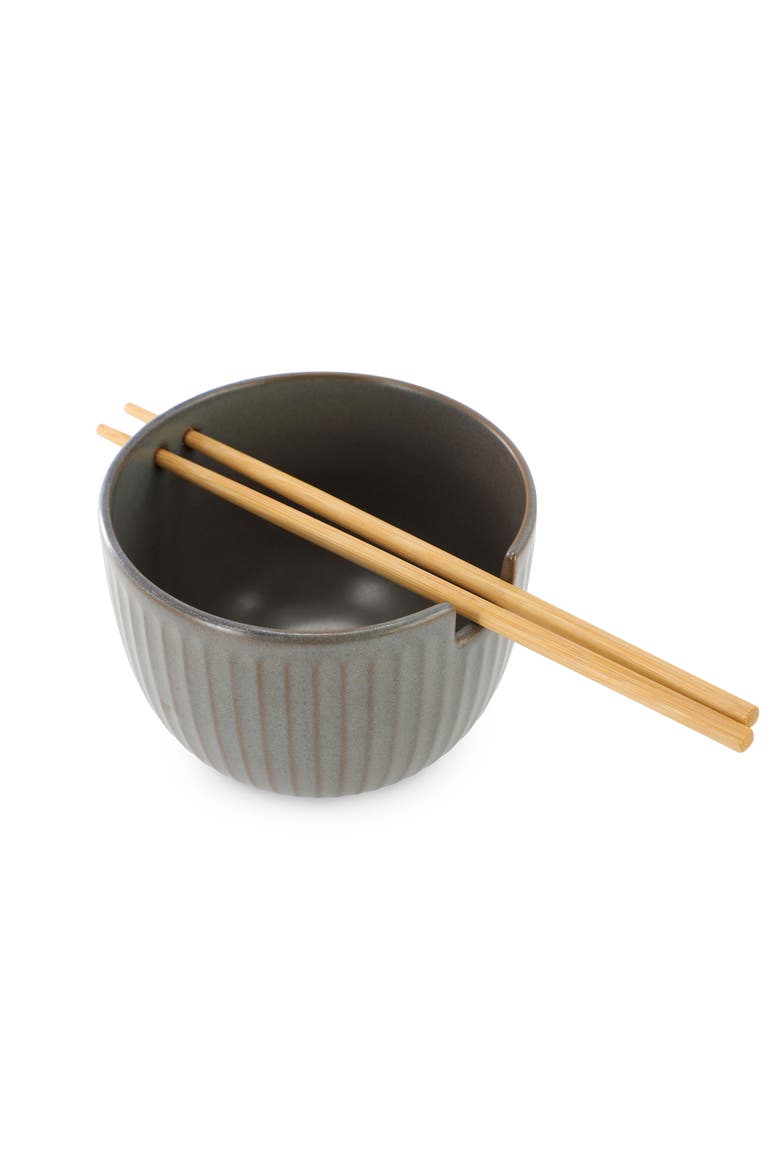 Stoneware Noodle Bowl with Chopsticks, Alternate, color, Grey