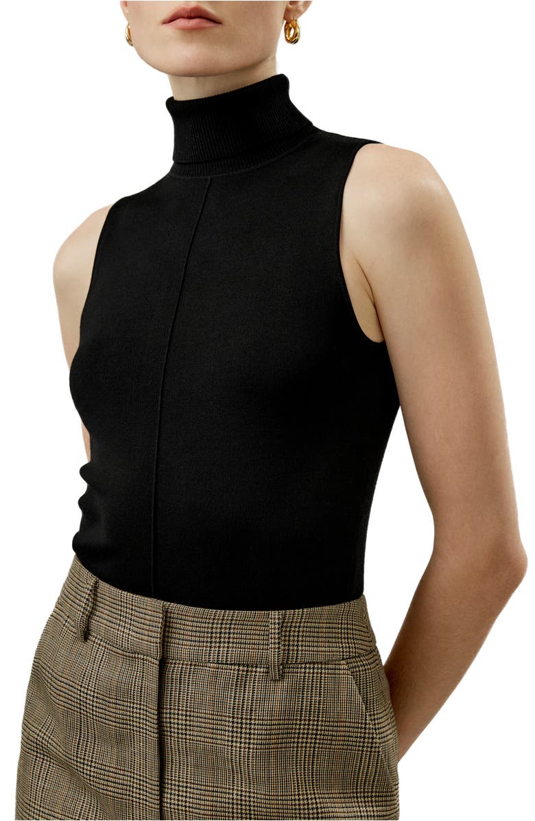 Lilysilk Silk Knitted Turtleneck Sleeveless Top, Main, color, Black