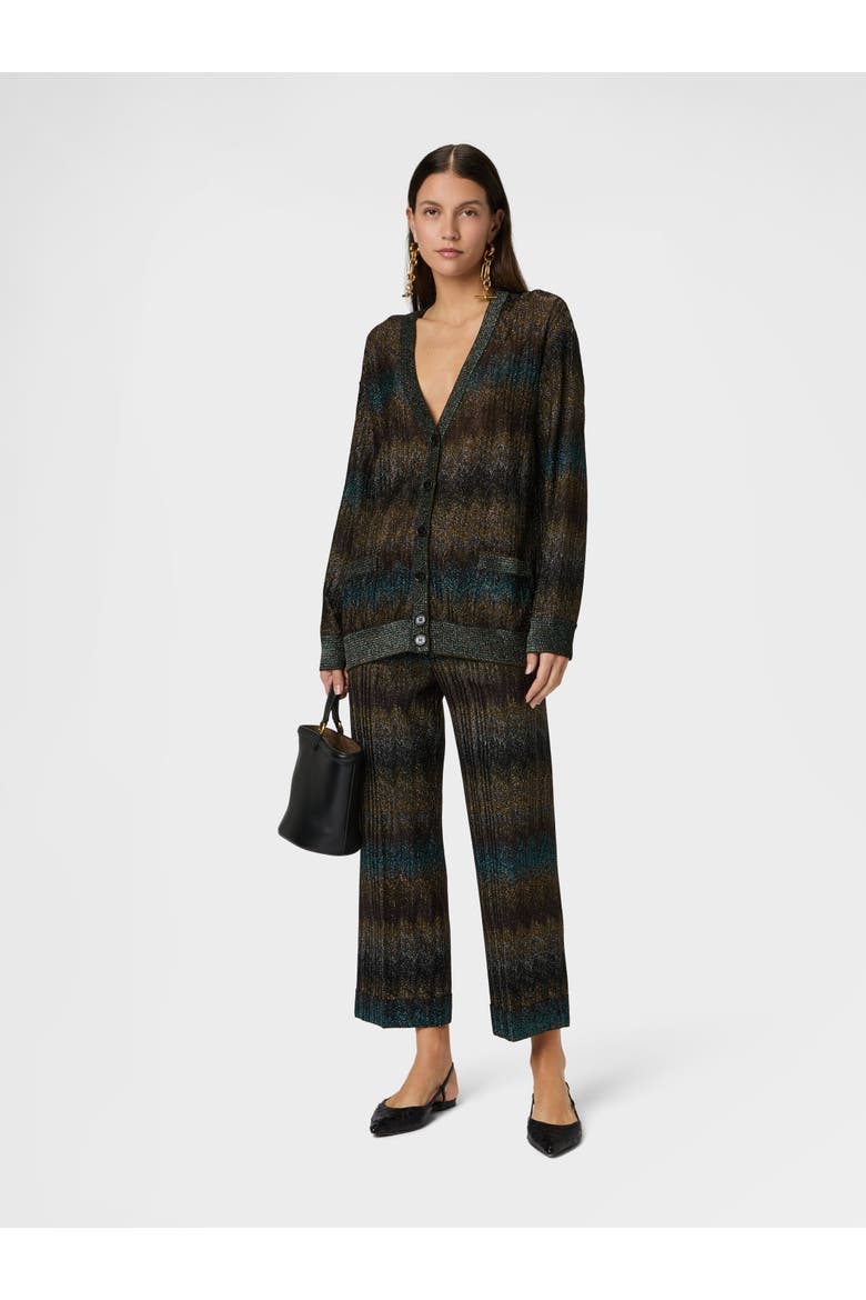 Oversized Cardigan In Viscose Lamé With Snake Motif, Alternate, color, Dark Blue