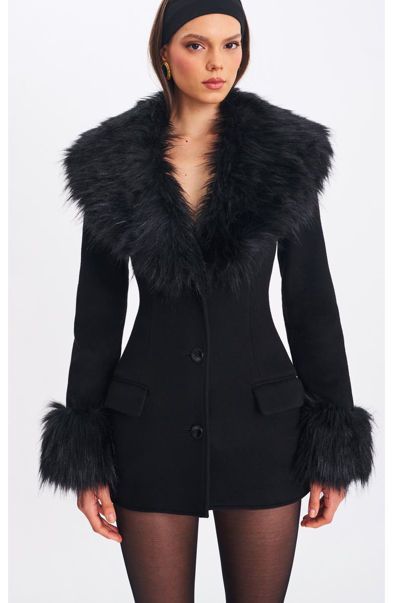 Miss Circle Hailee Single Breasted Wool Blend Mini Coat with Removable Fur Lapel, Main, color, Black