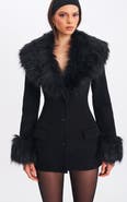 Miss Circle Hailee Single Breasted Wool Blend Mini Coat with Removable Fur Lapel