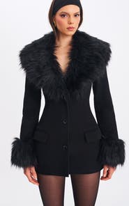 Miss Circle Hailee Single Breasted Wool Blend Mini Coat with Removable Fur Lapel