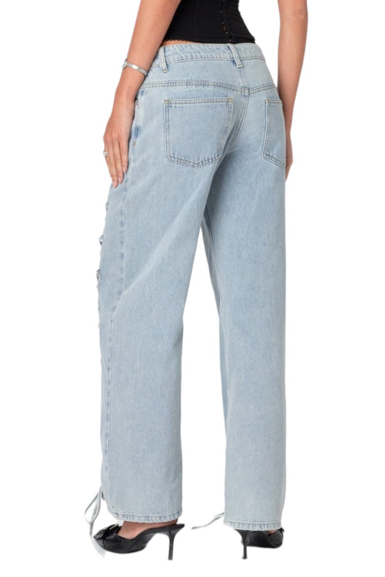 Laced Up Low Rise Wide Leg Jeans, Alternate, color, LIGHT-BLUE