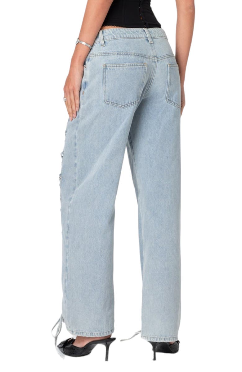 EDIKTED Laced Up Low Rise Wide Leg Jeans, Alternate, color, Light-Blue