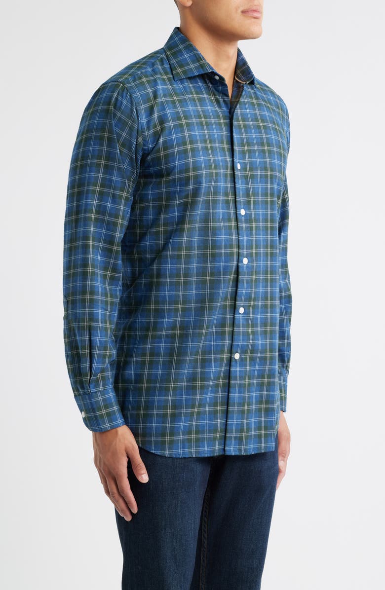 Peter Millar Frasier Check Button-Up Flannel Shirt, Alternate, color, Blue Haze
