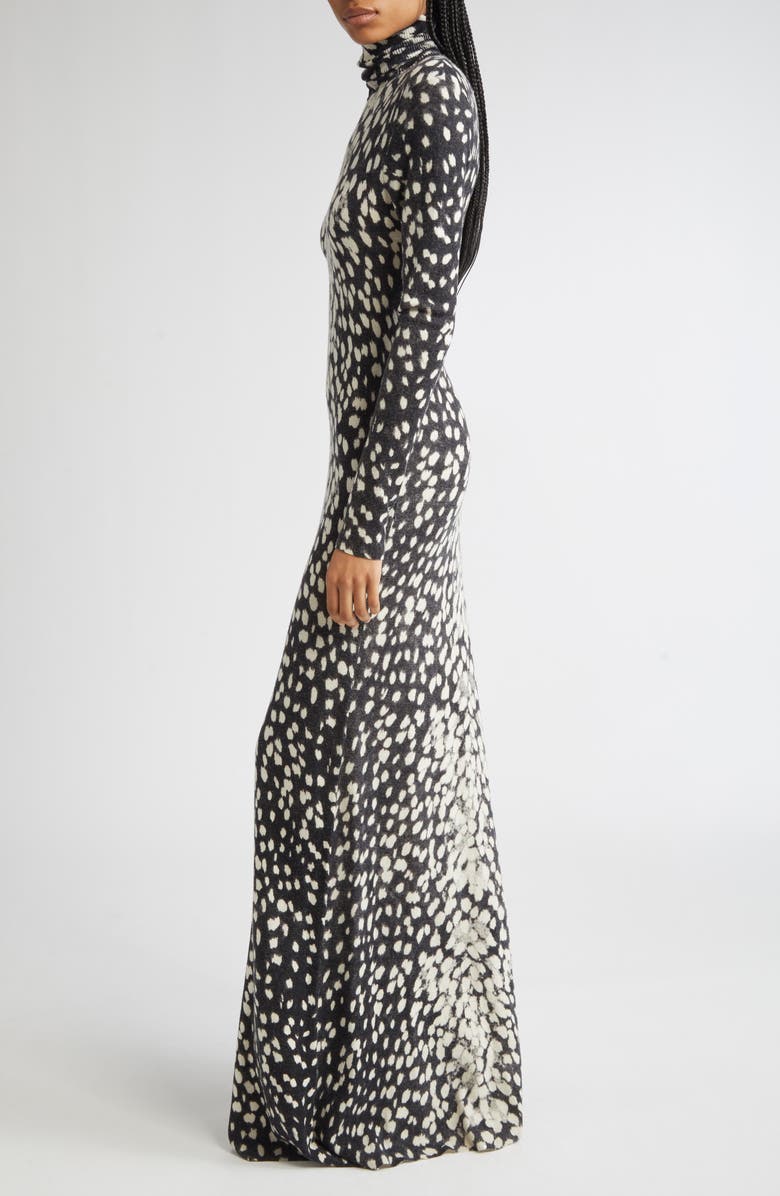 Brandon Maxwell The Camille Hand-Printed Long Sleeve Cashmere Turtleneck Sweater Dress, Alternate, color, Snow Leopard