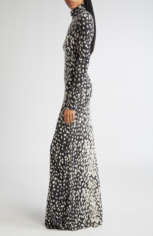 Brandon Maxwell The Camille Hand-printed Long Sleeve Cashmere Turtleneck Sweater Dress In Animal Print