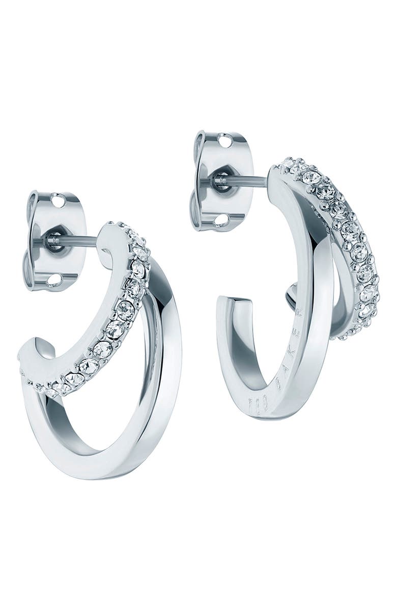 Ted Baker Helias Double Hoop Earrings, Main, color, Silver Tone/ Clear Crystal