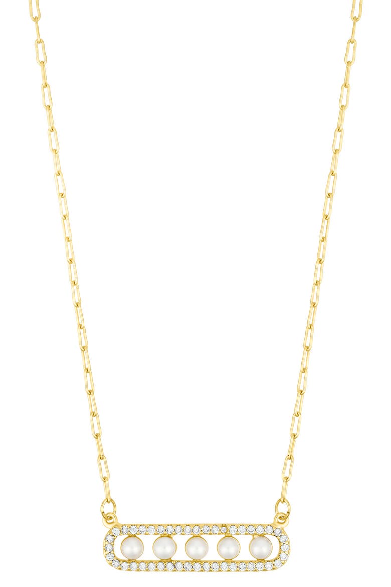 Pavé Faux Pearl Bar Pendant Necklace, Main, color, WHITE/ GOLD