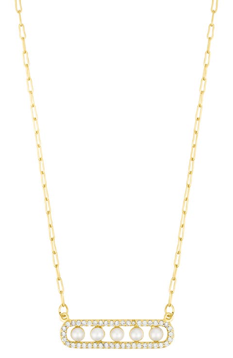 Pavé Faux Pearl Bar Pendant Necklace