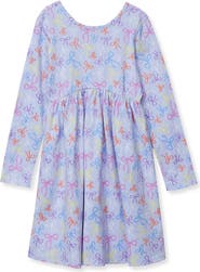 Lands' End Girls Long Sleeve Gathered Waist Jersey Dress