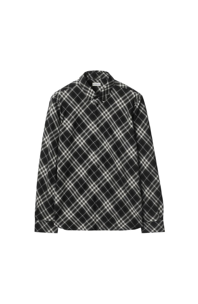 Burberry Relaxed Fit Check Cotton Flannel Shirt, Alternate, color, Black