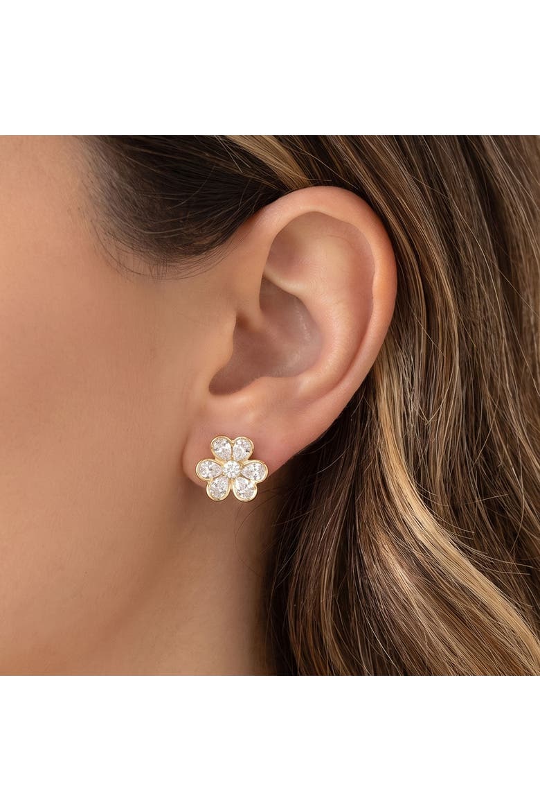 CZ Flower Stud Earrings, Alternate, color, Gold Plated Sterling Silver