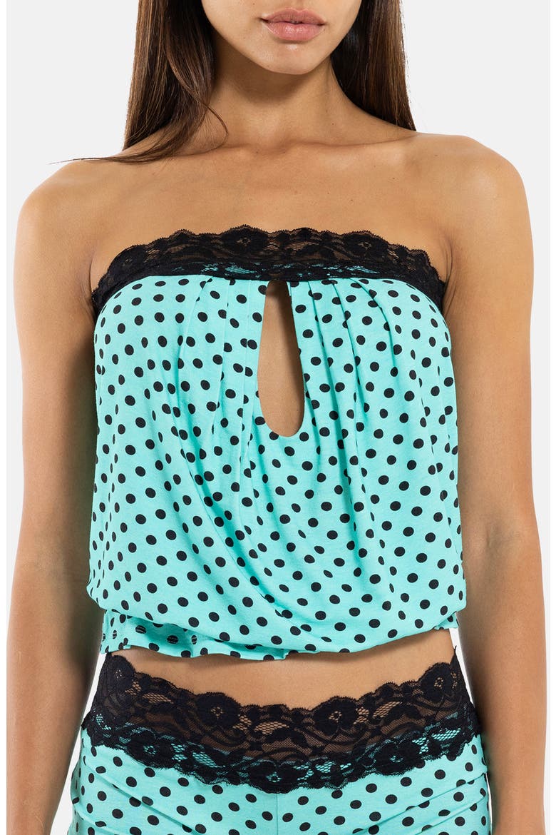 Polka Dot Strapless Top with Lace Trim, Alternate, color, TURQUOISE