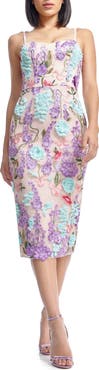 Dress the Population Blakely Floral Embroidered Body-Con Cocktail Midi Dress