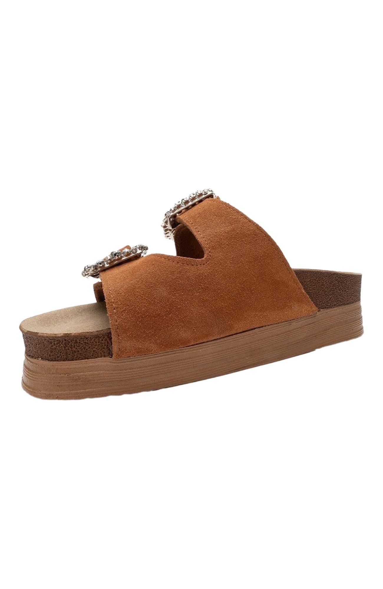 Forever & Always Shoes Polacca Leather Slide Sandal, Alternate, color, Cognac Brown Suede Leather