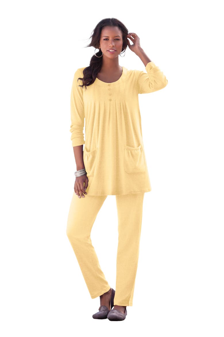 Plus Size Two Pocket Long Sleeve Soft Knit Swing Tunic, Main, color, BANANA