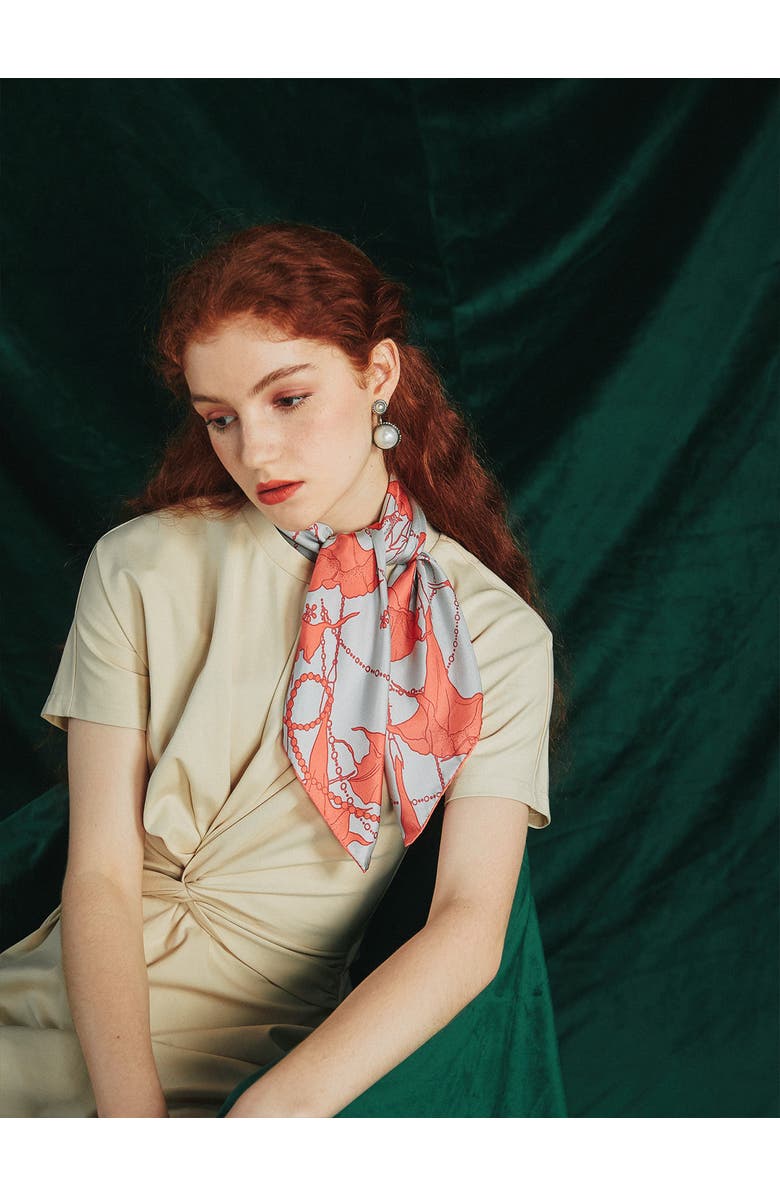 Lost Pattern "Datura" Silk Bandana Scarf, Alternate, color, Silver