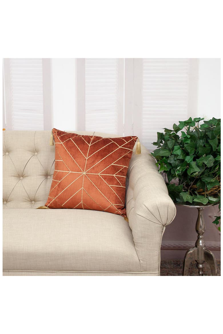 Zella Velvet Throw Pillow, Alternate, color, BURNT ORANGE