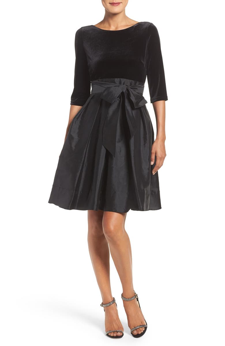 Adrianna Papell Velvet & Taffeta Fit & Flare Dress, Alternate, color,