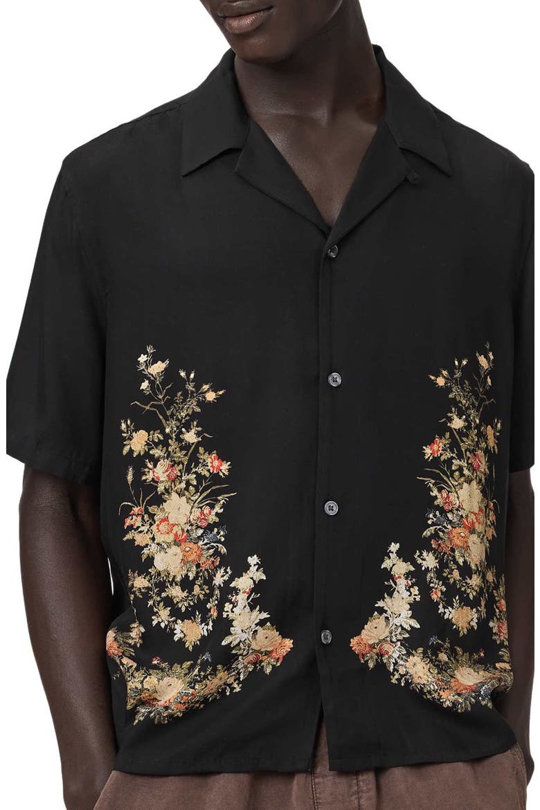 Parsons Floral Camp Shirt, Main, color, JET BLACK