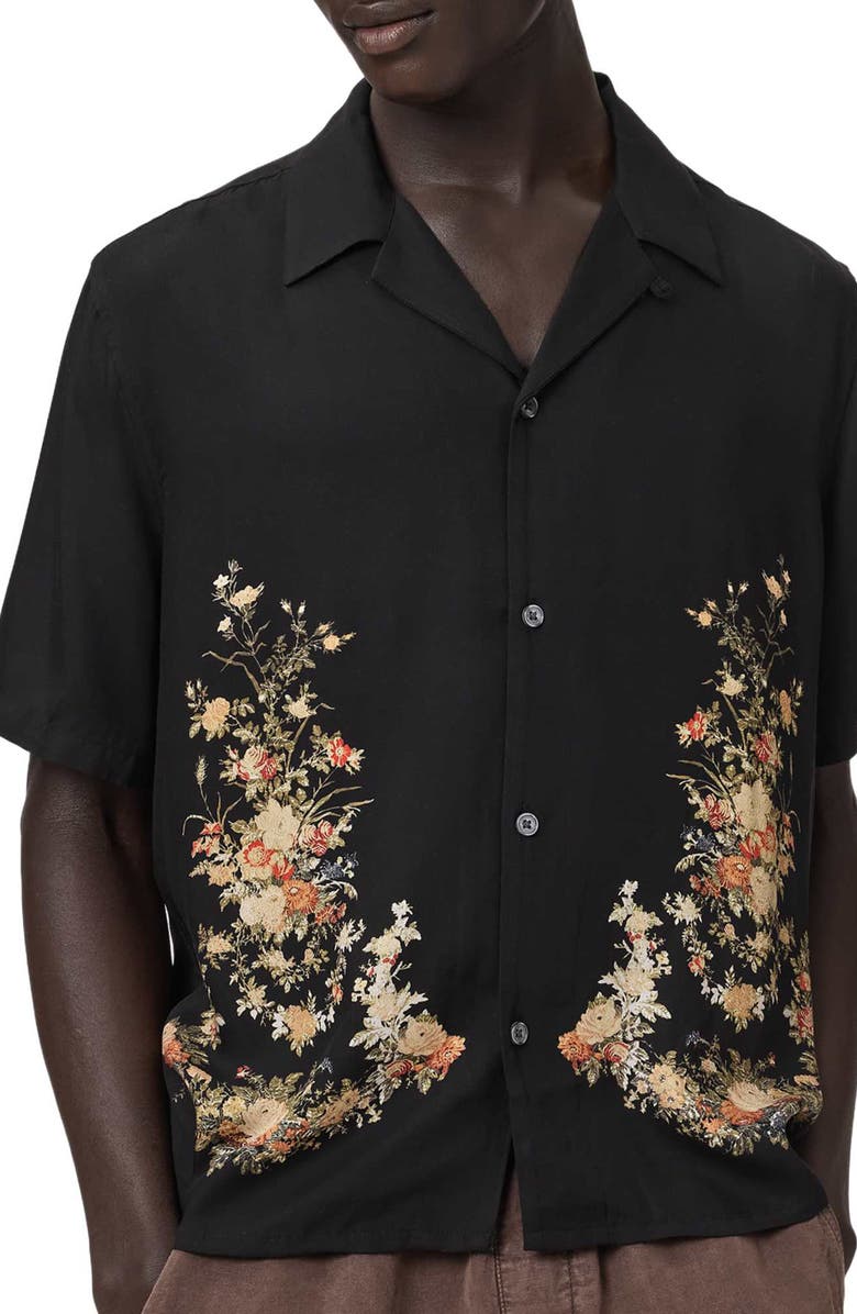 AllSaints Parsons Floral Camp Shirt, Main, color, Jet Black