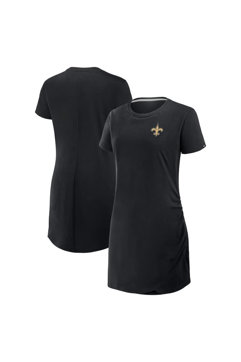 Women's Fanatics Black New Orleans Saints Ruched Drape T-Shirt Dress, Alternate, color, Black