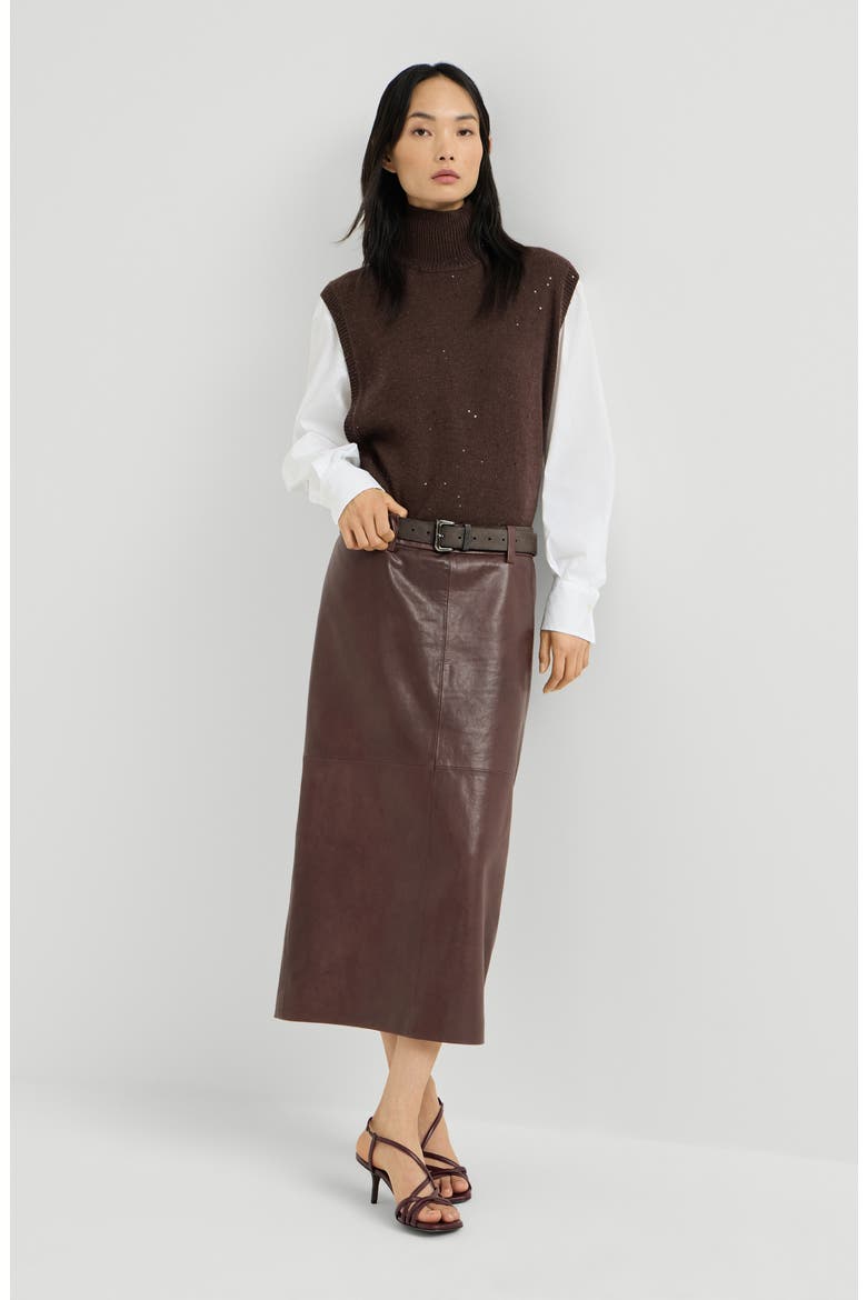 Polished nappa leather pencil skirt, Alternate, color, Burgundy