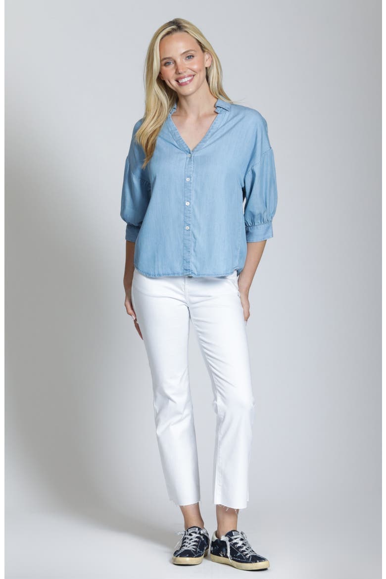 Blouson Sleeve Woven Shirt, Alternate, color, LIGHT INDIGO