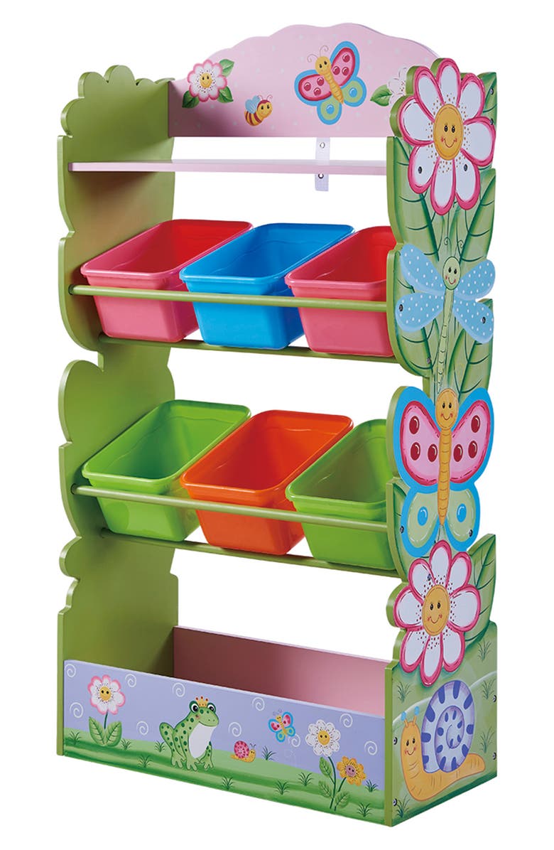 Teamson Kids Fantasy Fields Magic Garden Wood Toy Organizer & 6-Piece Storage Bin Set, Main, color,