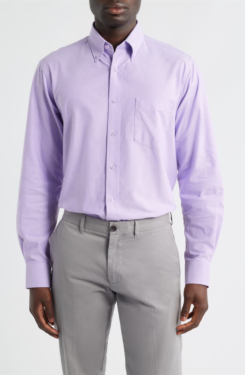 EAGLE Regular Fit Lilac Purple Cotton Button-Down Oxford Shirt, Main, color, Lilac