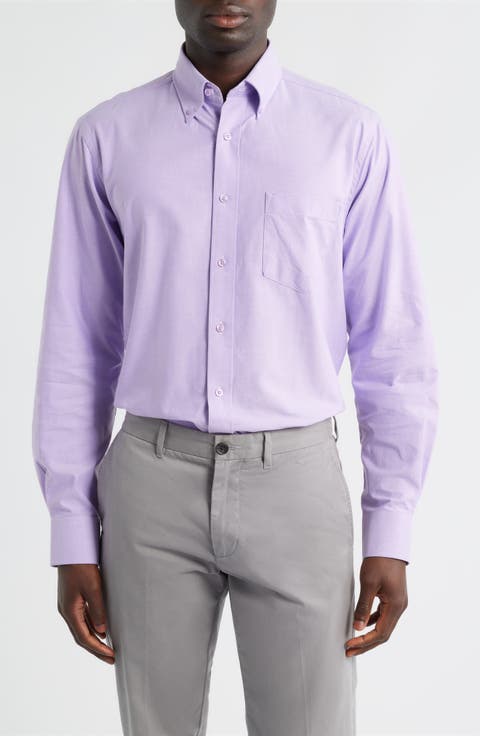Regular Fit Lilac Purple Cotton Button-Down Oxford Shirt (Regular, Big & Tall)