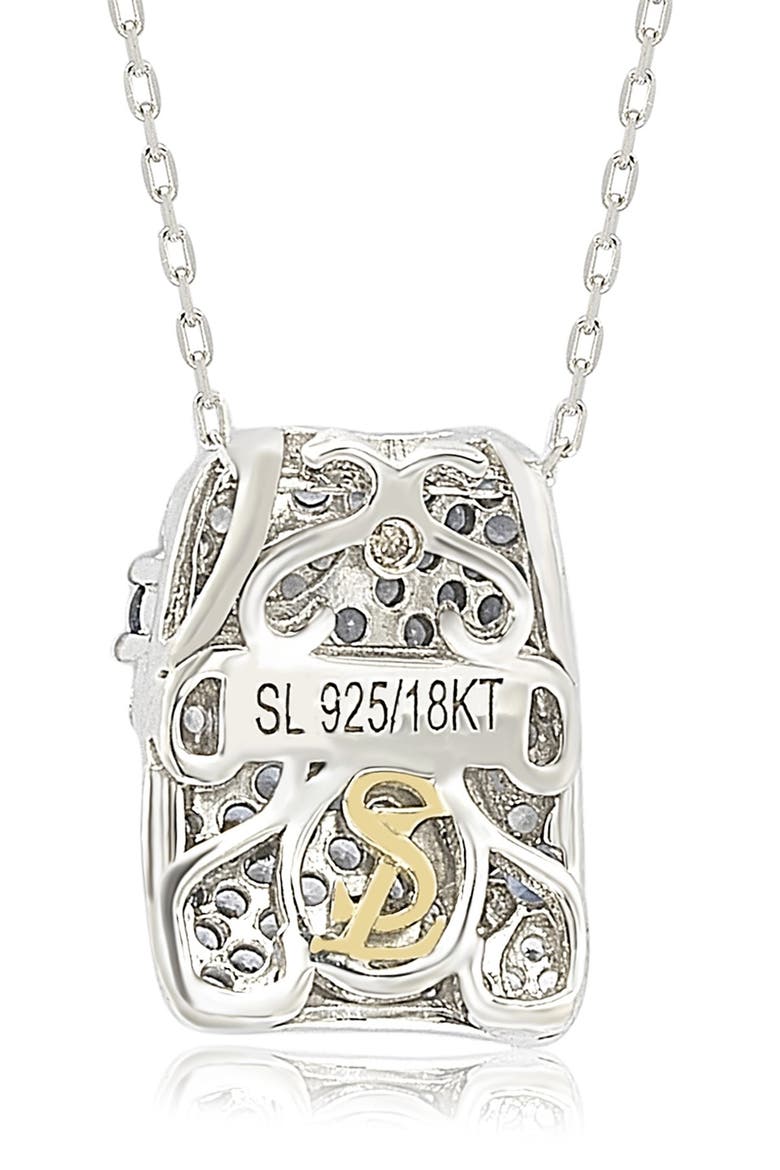Sterling Silver Blue Sapphire, Lab Created White Sapphire, & Brown Diamond Floral Pendant Necklace, Alternate, color, BLUE