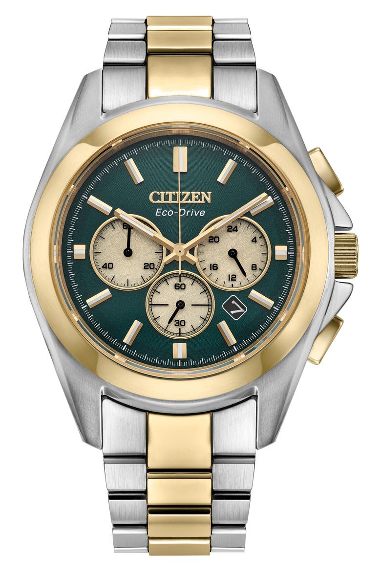 Two Tone Chronograph Solar Watch, Main, color, TWO TONE