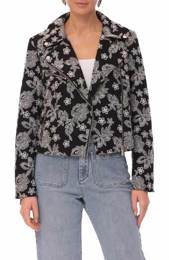 Bagatelle Floral Embroidery Cotton Moto Jacket