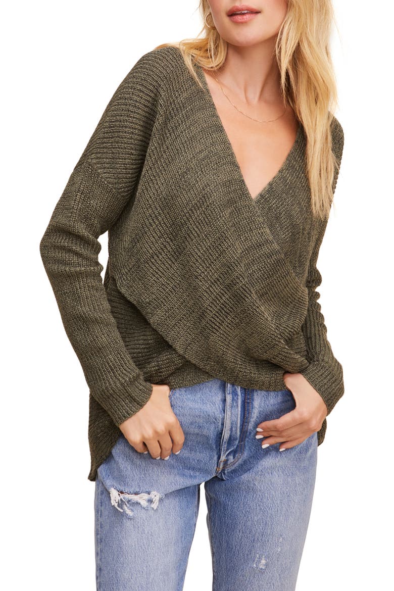 Wrap Front Sweater, Main, color, DARK GREEN