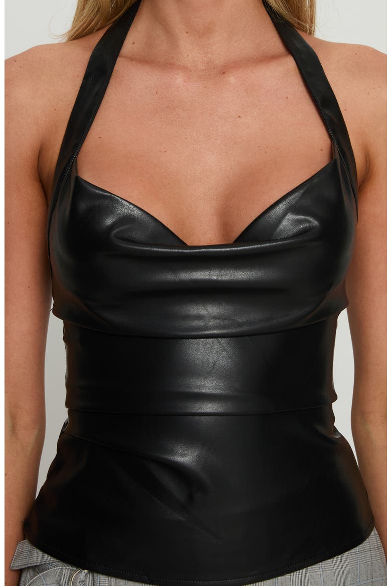 Thunderbolt Faux Leather Halter Top, Alternate, color, BLACK